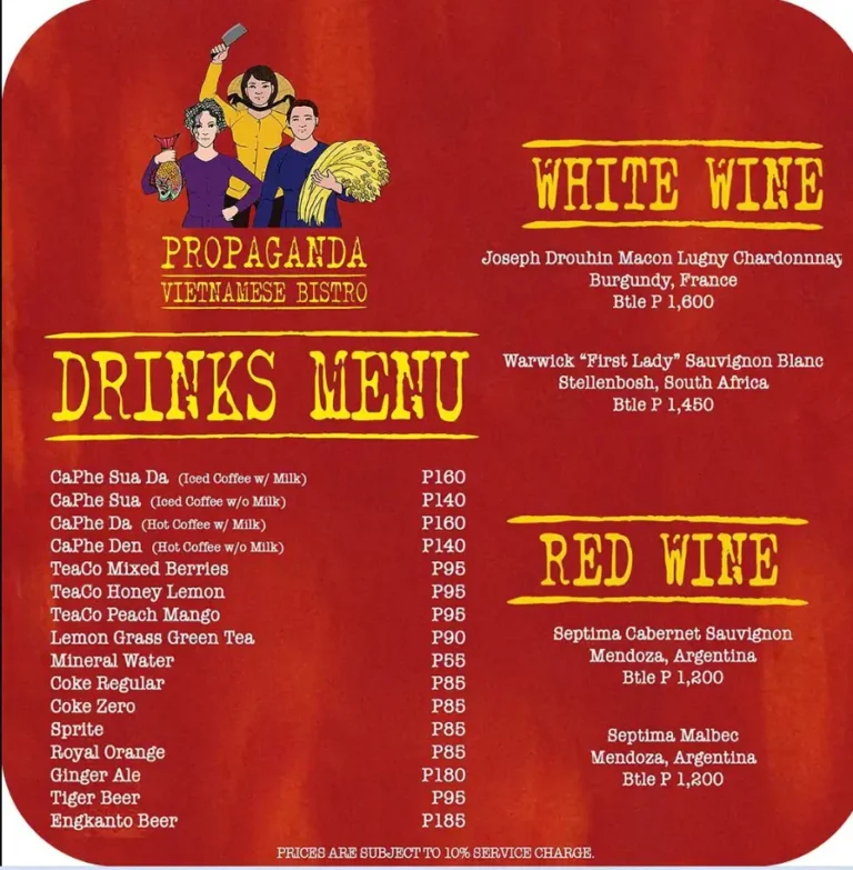 Propaganda Bistro Philippines Menu