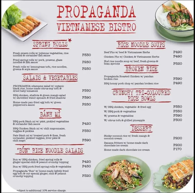 Propaganda Bistro Menu