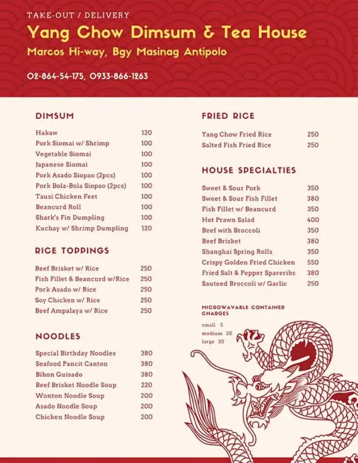 Yang Chow Philippines Menu